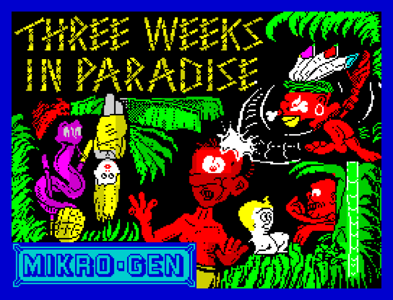 Three Weeks In Paradise by Mikro-Gen, ZX Spectrum Loading Screen